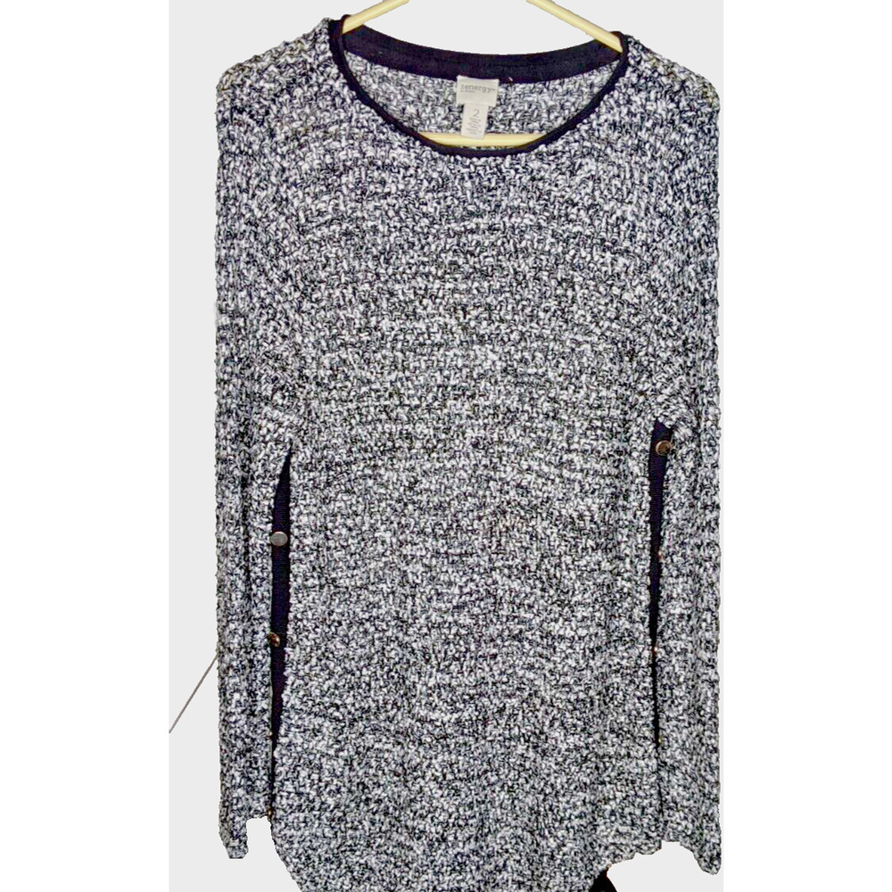 Zenergy by Chicos Womens Size 2 Black White Marled Knit LS Sweater Tunic